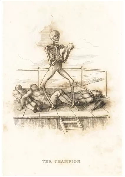 The skeleton of Death as champion boxer. 1827 (engraving)
