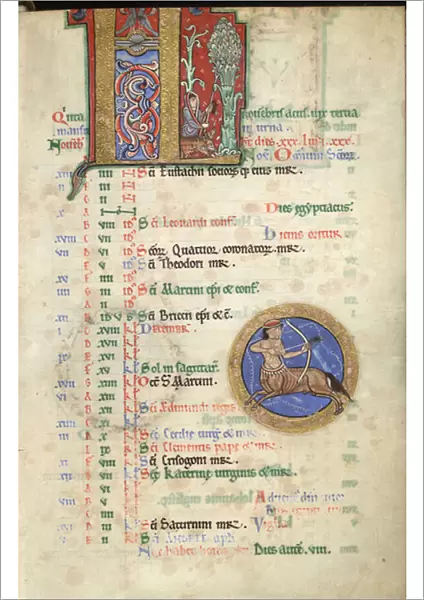MS Hunter 229 f. 6r November, from the Hunterian Psalter, c. 1170 (pen & ink, and tempera on vellum)