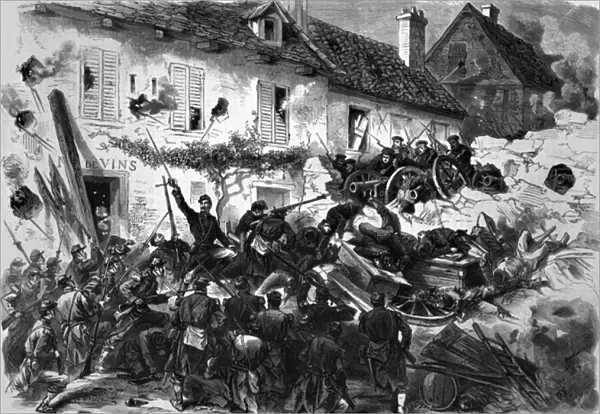 Prussian soldiers defending a village, Franco-Prussian War (engraving)