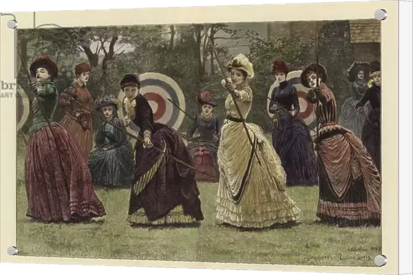 Amazons of the Bow: A Sketch at an Archery Meeting (coloured engraving)
