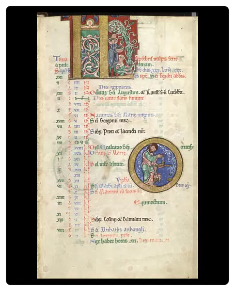 MS Hunter 229 f. 5r September, from the Hunterian Psalter, c. 1170 (pen & ink, and tempera on vellum)