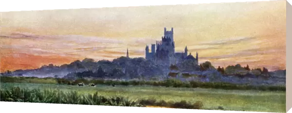 Ely from the Fens (colour litho)