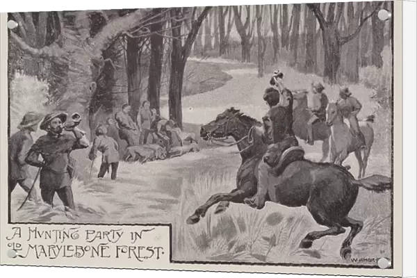 London: A Hunting Party in Old Marylebone Forest (litho)