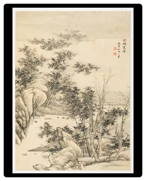 Bamboo and Trees Enveloped in Cold Mist, from an album of 12 leaves, 1723 (ink & colour on paper)