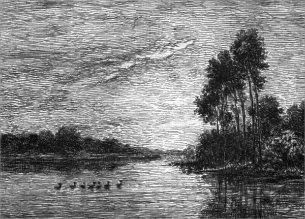 Moonrise on Oise River (engraving)