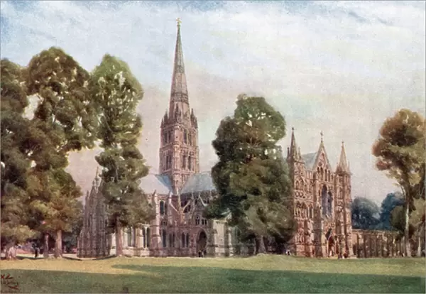Salisbury, the Cathedral (colour litho)