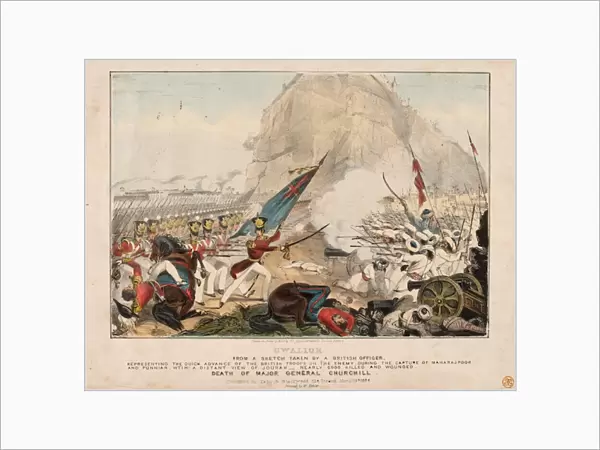 Death of Major General Churchill, Gwalior, 1843 (colour litho)