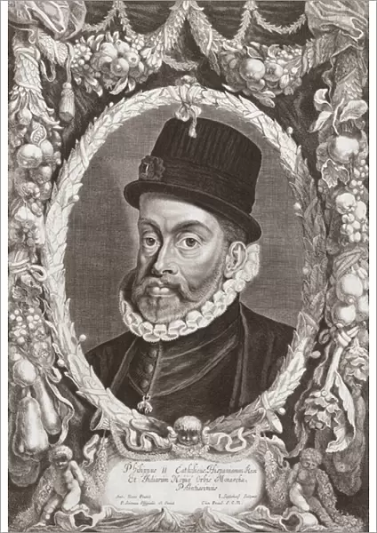 Philip II, King of Spain. Felipe II. 16th century (engraving)