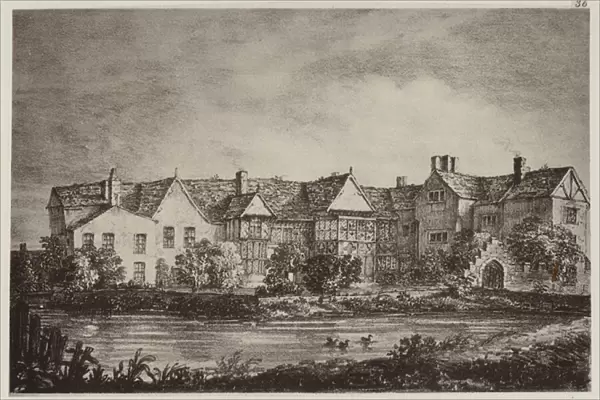 Old Manchester: Ordsall Hall (litho)