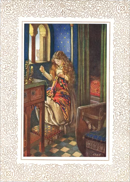 The Lily Maid of Astolat otherwise known as the Lady of Shalott, illustration from Idylls of the King by Alfred Tennyson (1809-92), published by Hodder & Stoughton, 1910 (colour litho)