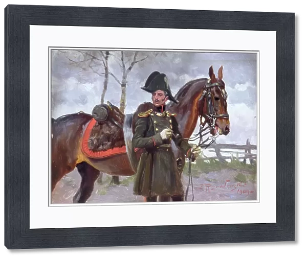 Napoleonic Soldier with a Horse, 1909 (oil on board)