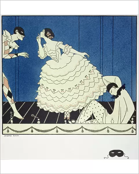 Tamara Karsavina (1885-1978) as Columbine, Vaslav Nijinsky (1890-1950) as Harlequin and Adolph Bolm (1884-1951) as Pierrot in Fokines Carnaval in 1910, pub. 1914 (pochoir print)