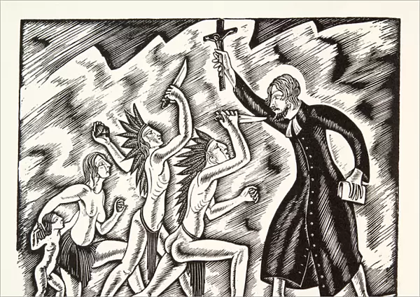 The Attack, from The Travels and Sufferings of Father Jean de Brebeuf, 1938 (wood engraving)