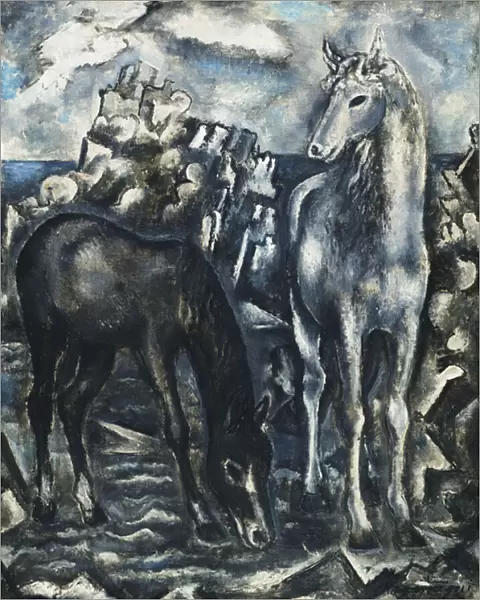 Two Horses; Deux Cheveaux, (oil on canvas)