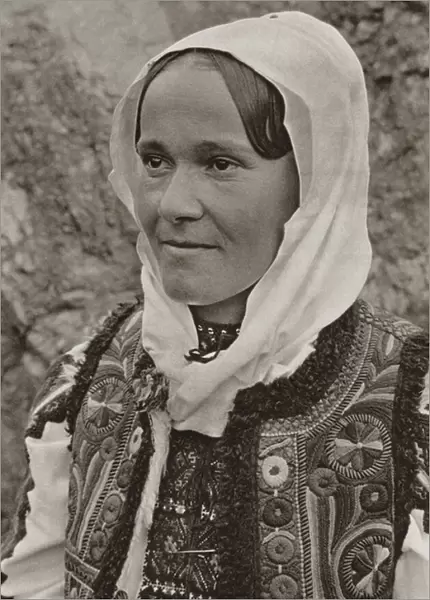 Romania: Ghelari, Peasant woman (b  /  w photo)