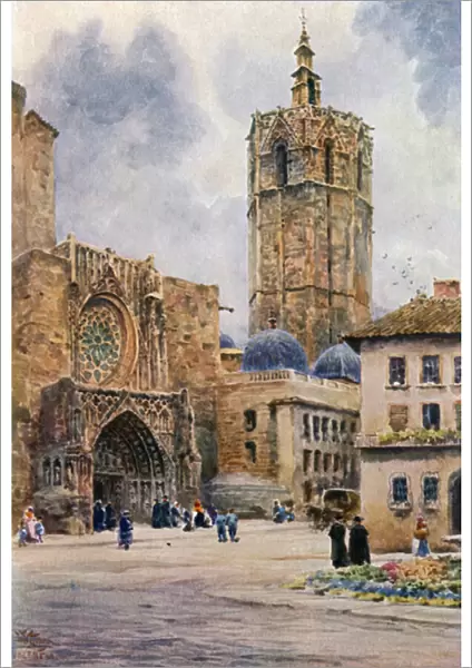 Valencia, Door of the Cathedral (colour litho)