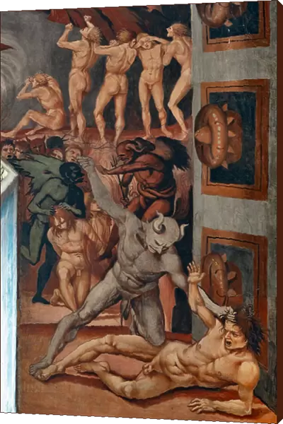 Call to Hell, fdetail showing the Antehell, taken from Dantes description, 1500-02 (fresco)