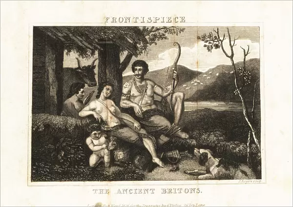 Ancient Britons lounging in a hut. 1836 (engraving)
