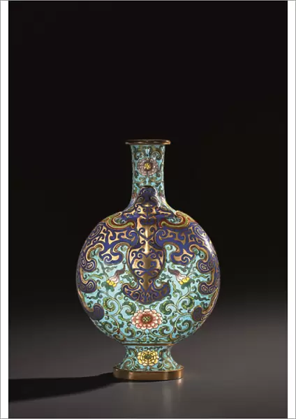 A rare cloisonne and champleve moon flask, Qianlong-Jiaqing Period, 1736-1820 (enamel)