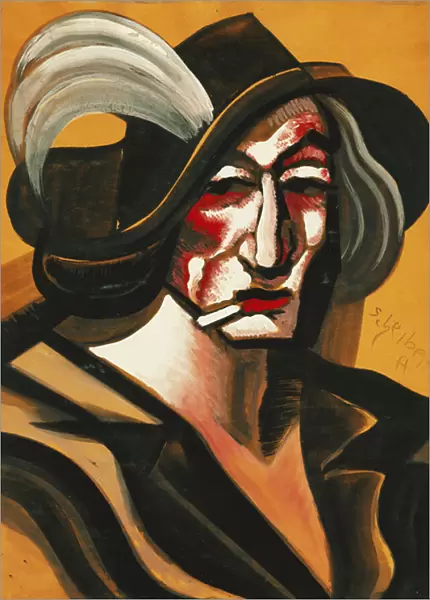 Lady with Hat; Dame mit Hut, (gouache on paper)