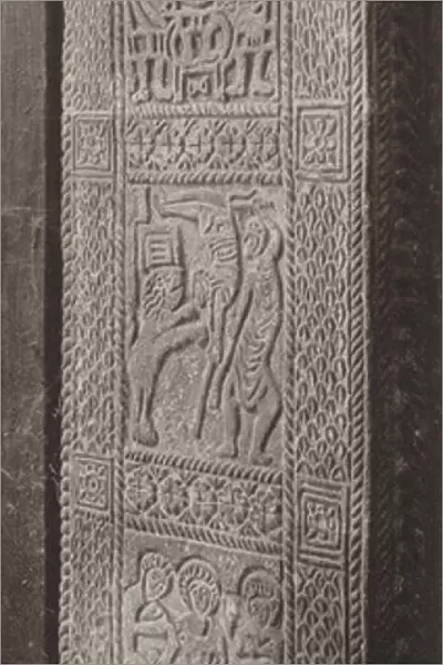 Spain: Door-post of the chapel of St Miguel de Lino near Oviedo, erected by Ramiro I about 845 (b  /  w photo)