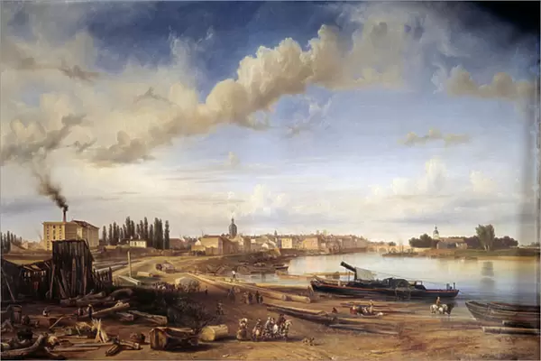 The town of Chalons sur Saone (Chalons-sur-Saone). Painting by Etienne Raffort (1802-1895), 1837. Chalon Sur Saone, Musee Denon