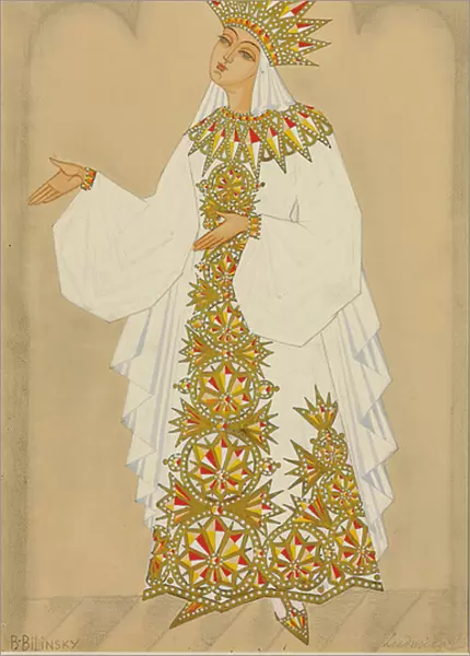 Costume design for Ludmila from the opera Ruslan and Ludmila (gouache, heightened with gold)