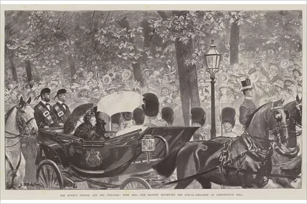 The Queens Jubilee and the Children, West End, Her Majesty reviewing the School-Children on Constitution Hill (litho)