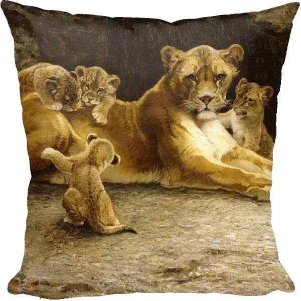 A Lioness with her Cubs, 1913 (oil on canvas)
