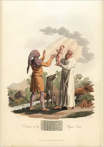 Costume of the Pagan Irish in the post-Roman era. 1821 (engraving)