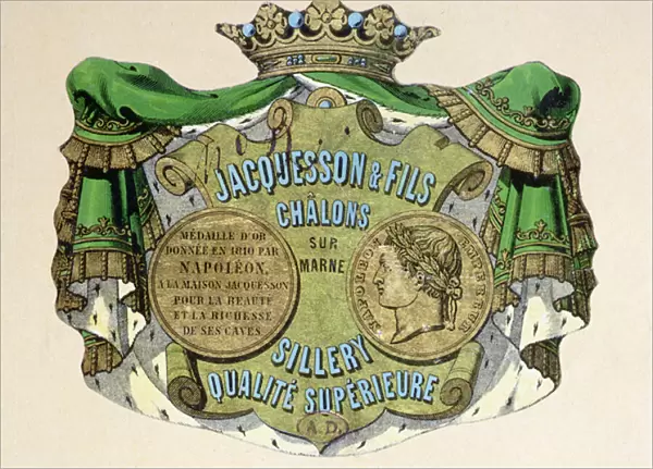 Champagne label for Jacquesson & Fils, Champagne Sillery Marque, mid 19th century (colour litho)