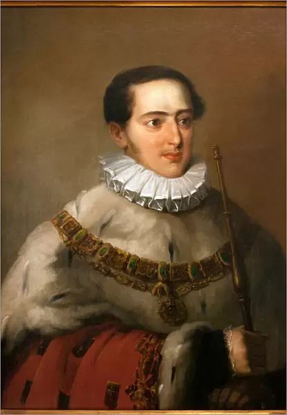 Portrait of Don Miguel I (Michael I of Portugal, 1802-1866) He has the Necklace of the Order of the Golden Fleece - Painting by Joao Baptista Ribeiro (1790-1868), oil on canvas, 1828 (Portrait of Don Miguel I, oil on canvas by Joao Baptista Ribeiro)