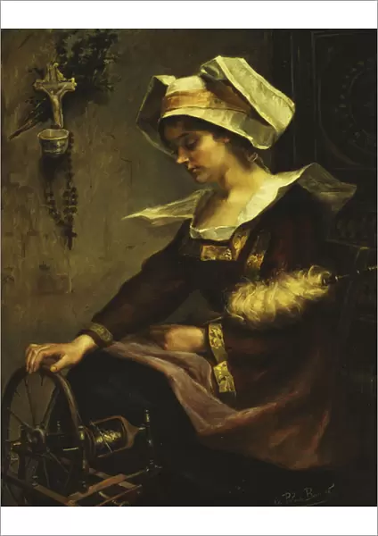 Young Bretonian Woman and Spindle; Jeune Bretonne au Rouet (oil on canvas)