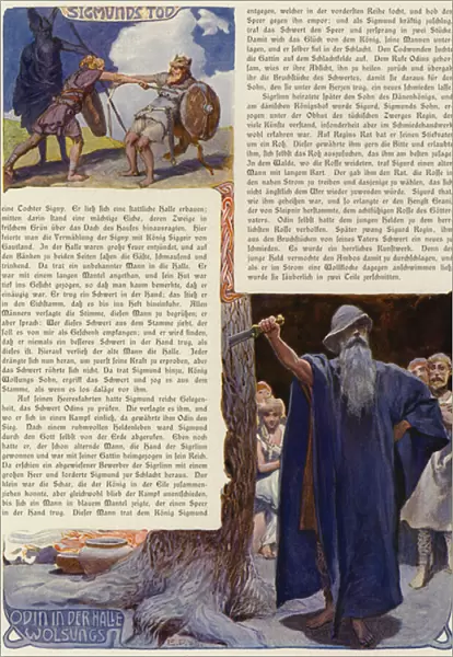 Death of Sigmund, and Odin in the Hall of King Volsung (colour litho)