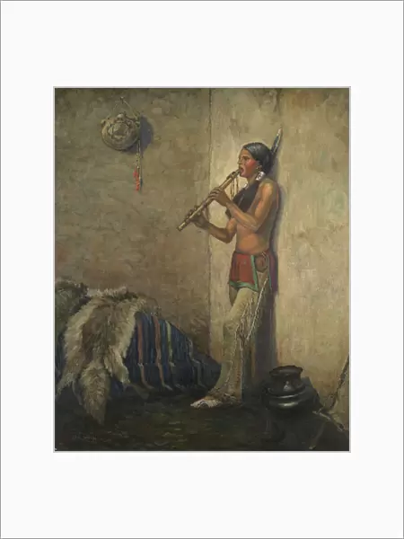 Indian with flute (oil on canvas)