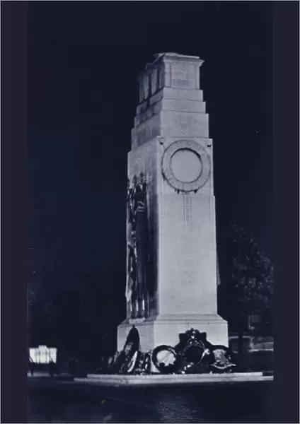 London at night: Cenotaph, Whitehall (b  /  w photo)