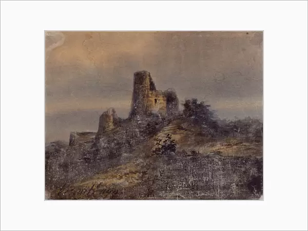 View of the ruins of the castle of Arques la Bataille (Arques-la-Bataille) Drawing by Victor Hugo (1802-1885) 19th century Dim 17, 4x22 cm Marseille, Chateau Borely, Museum of Decorative Arts, Faience and Fashion