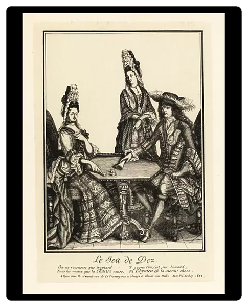 Aristocrats playing a game of dice, 17th century. 1906 (lithograph)