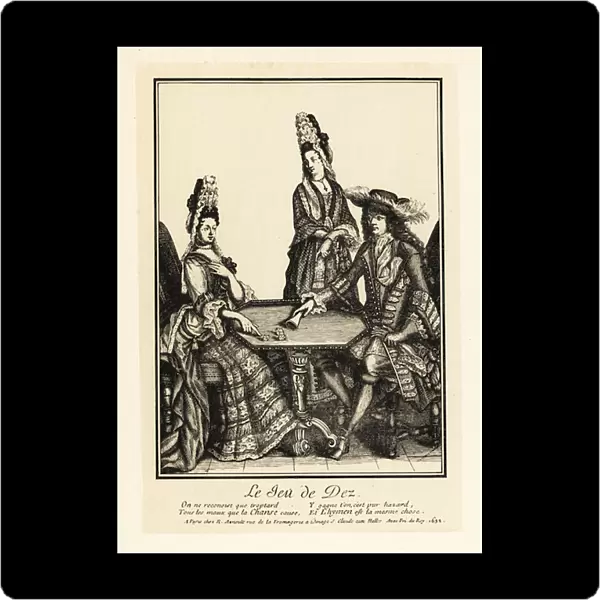 Aristocrats playing a game of dice, 17th century. 1906 (lithograph)