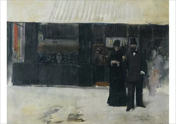 Couple in front of a jewellery shop (oil on canvas)