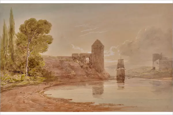 Tower on a cliff, 1810-65 (Watercolour)