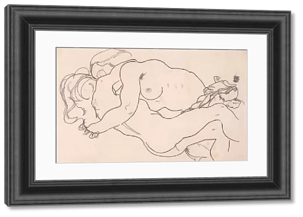 Two embracing female nudes, 1918 (conte crayon on paper)