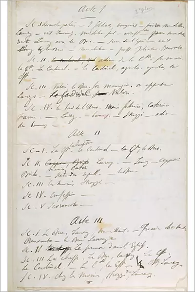 Precis of the plot of Lorenzaccio by Alfred de Musset (1810-57) 1834 (pen & ink on paper)