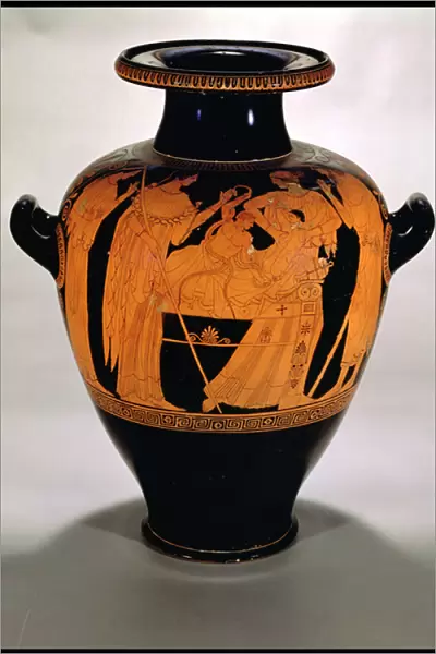 Attic red-figure stamnos depicting the Infant Herakles killing the snakes, from Vulci, Italy, c. 500-480 BC (pottery)