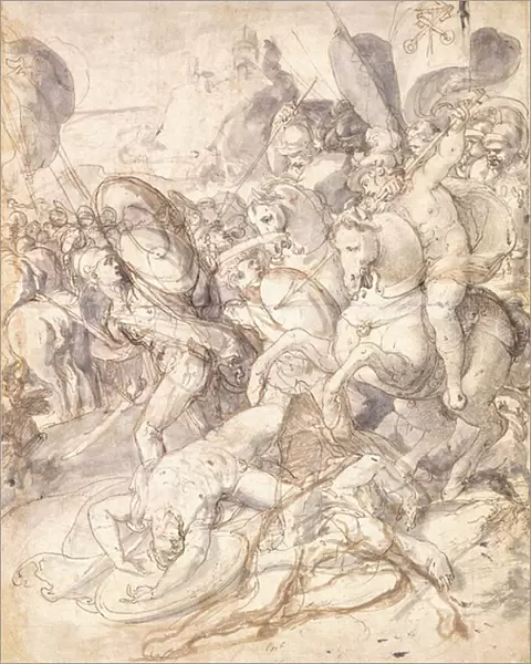 The Battle of Cosa, (black chalk, pen and brown ink. )