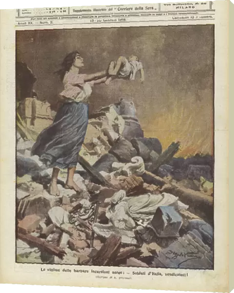 The victims of the barbaric air raids, Soldiers of Italy, avenge us! (colour litho)