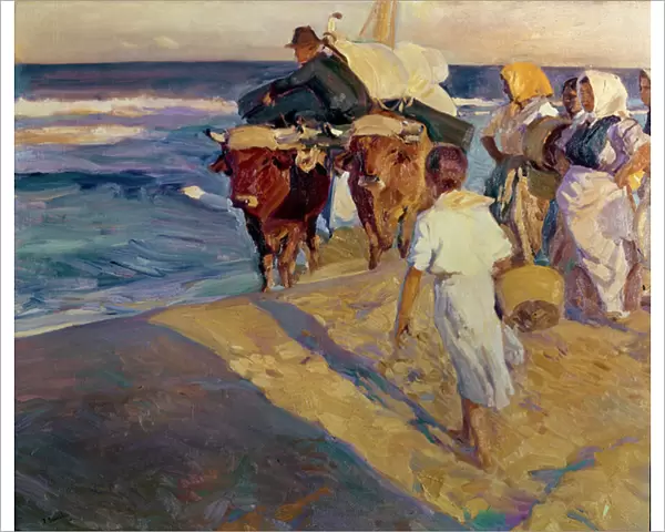 Towing in the boat, Valencia Beach, 1916 (oil on canvas)