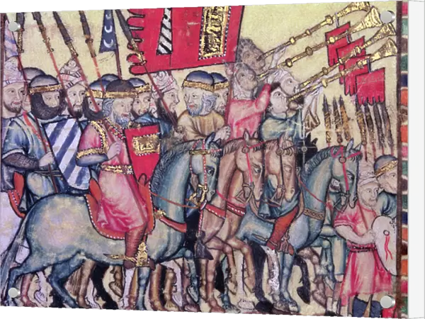 The Saracen horde departing for battle, from a manuscript of the Cantigas de Santa Maria, by Alfonso the Wise (vellum)