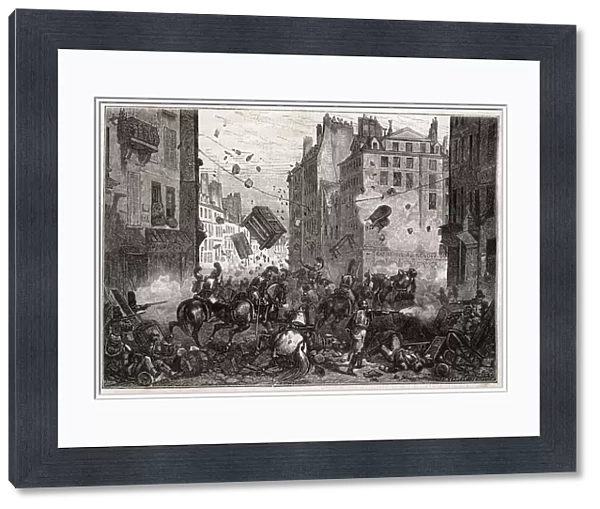 Rue Saint-Antoine during the Trois-Glorieuses (July 1830) - Revolution of 1830 Barricade fighting on Rue Saint-Antoine (Saint Antoine) in 1830