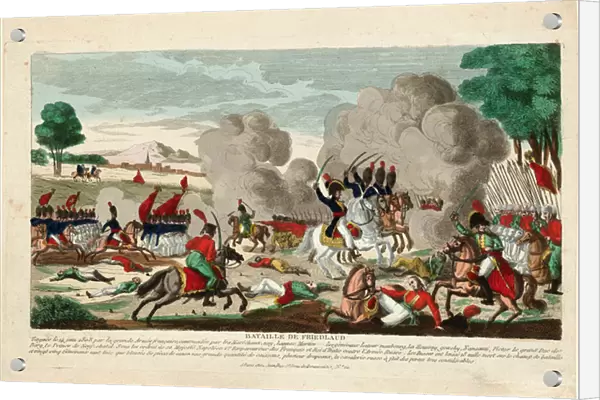 Bataille de Friedland - The Battle of Friedland. A Charge of the Russian Leib Guard on 14 June 1807 - Naudet, Thomas Charles (1773-1810) - 1808 - Etching, watercolour - 30, 8x42, 5 - Private Collection